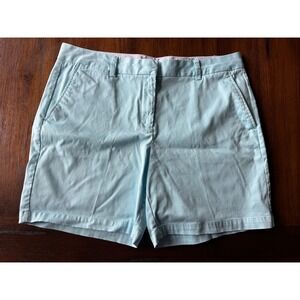 Lands End Womens Mid Rise Chino Shorts Light Blue Aqua Cotton Stretch Size 16